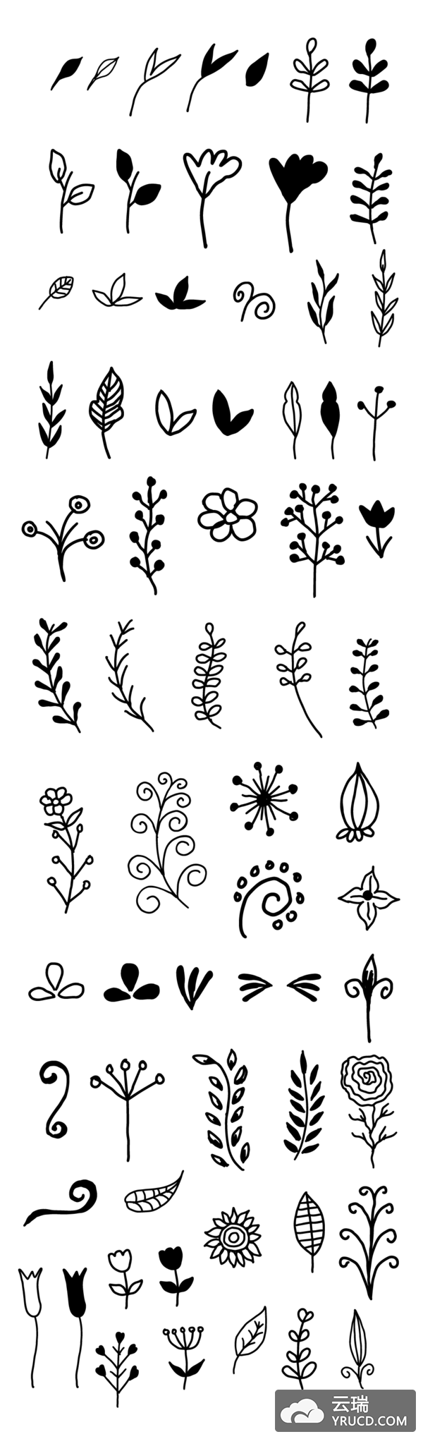 一批实用的手绘花草树叶矢量文件打包下载[Ai]
