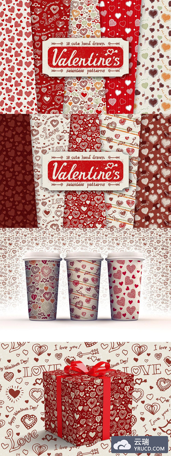情人节必备的高品质手绘背景纹理素材下载[EPS]