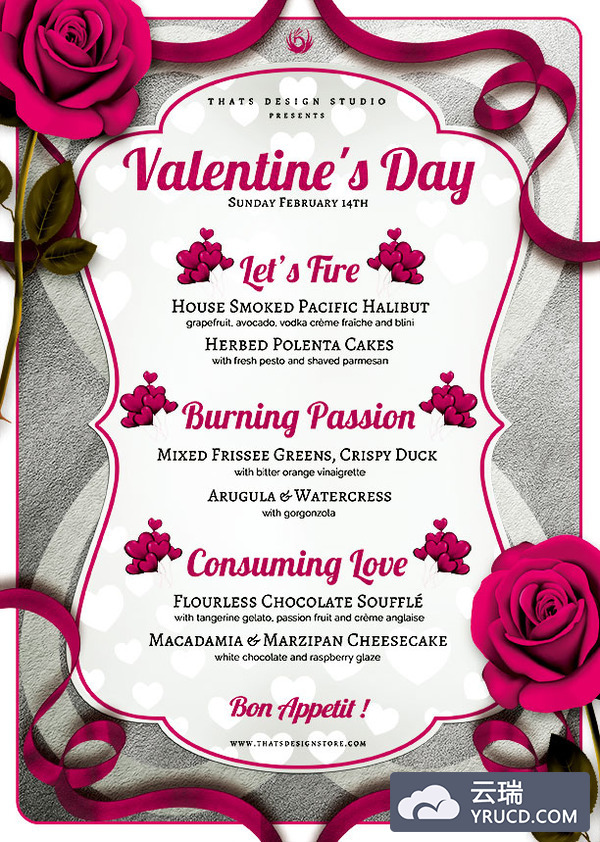 情人节特别点餐菜单设计模版PSD下载