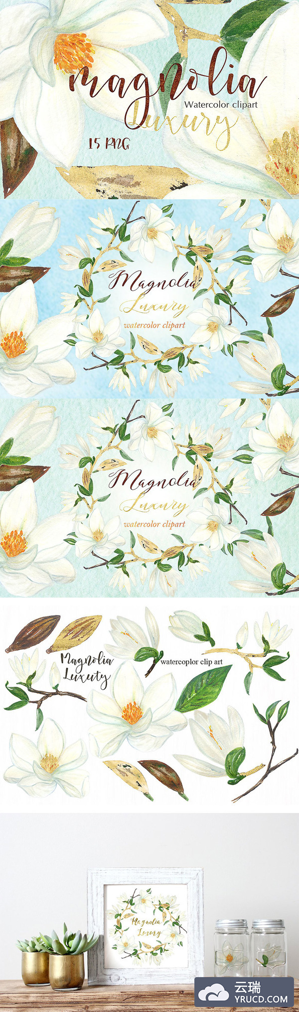 漂亮的水彩花卉素材包下载[高清PNG]