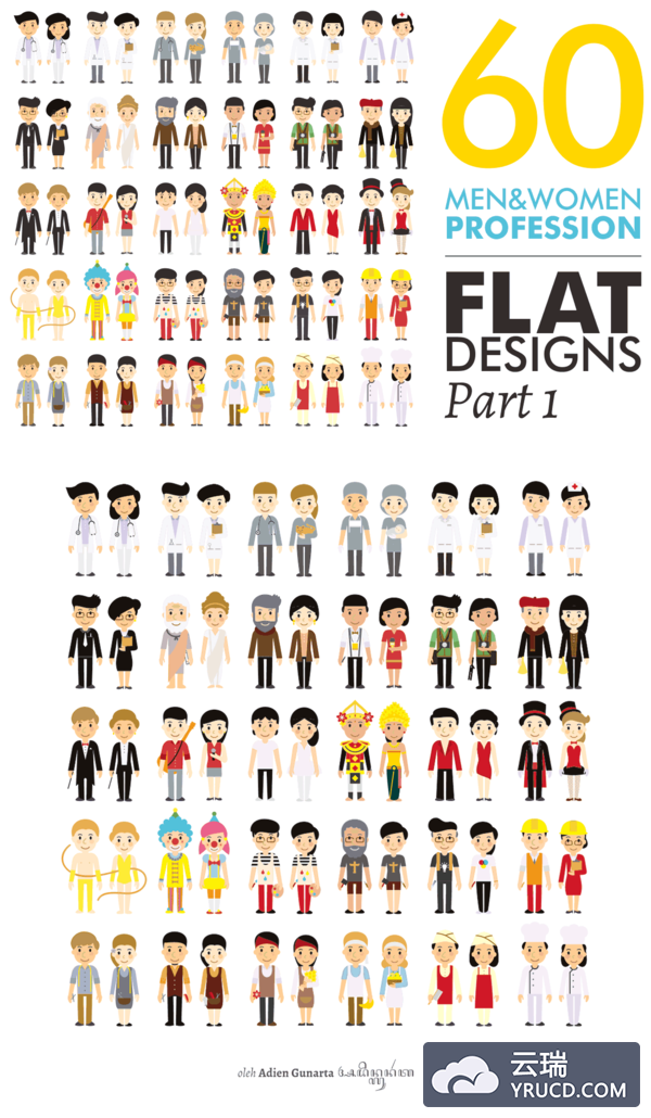 扁平化的各种特色人物卡通设计形象源文件下载[Ai]
