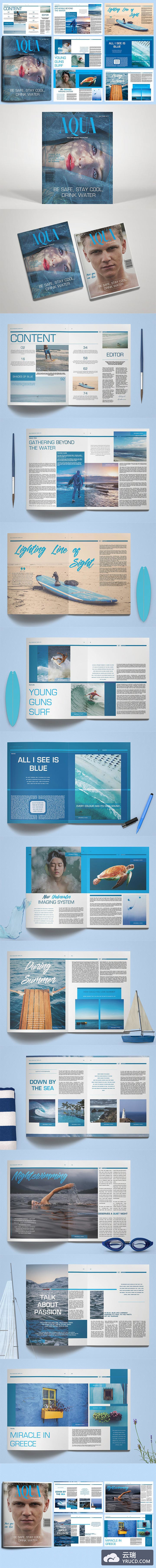 蓝色时尚的多用途画册杂志模版下载[indd]