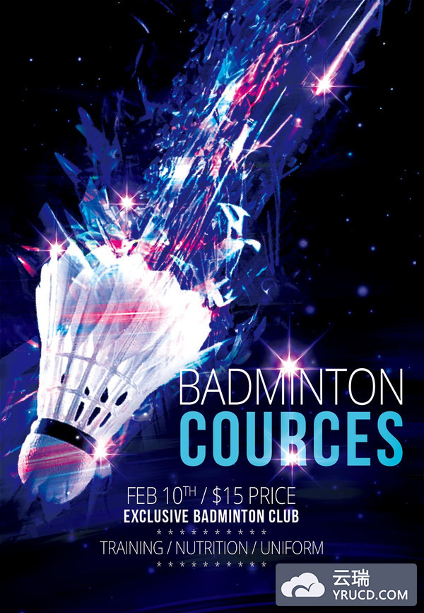 酷炫的羽毛球课程活动广告海报模版免费下载[PSD]