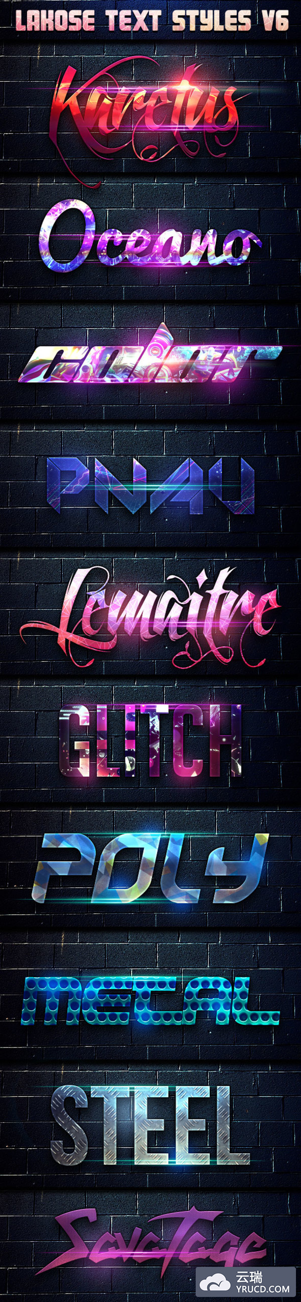 酷炫到底的游戏字体特效图层样式下载[PSD,ASL]