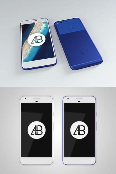 两套最新的谷歌手机 Google Pixel XL 展示模型Mockups免费下载[PSD]