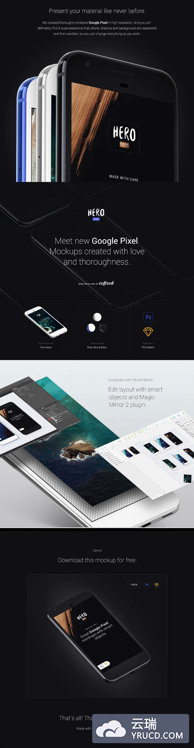 Google Pixel完美的安卓UI设计展示模型Mockup免费版下载[PSD]