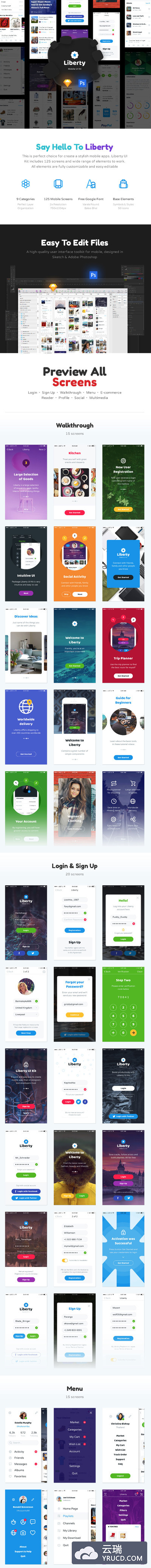 一套设计明快的多功能APP UI KITS套装下载[PSD,Sketch]