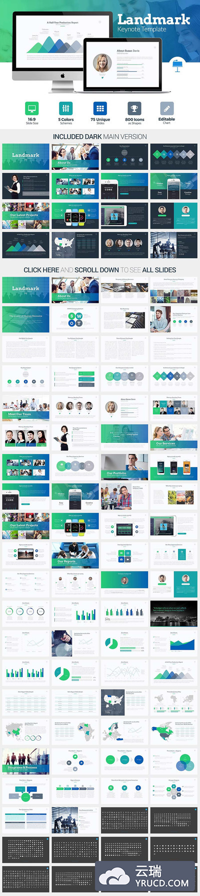 一套清新多功能产品&数据展示keynote模版下载[key]