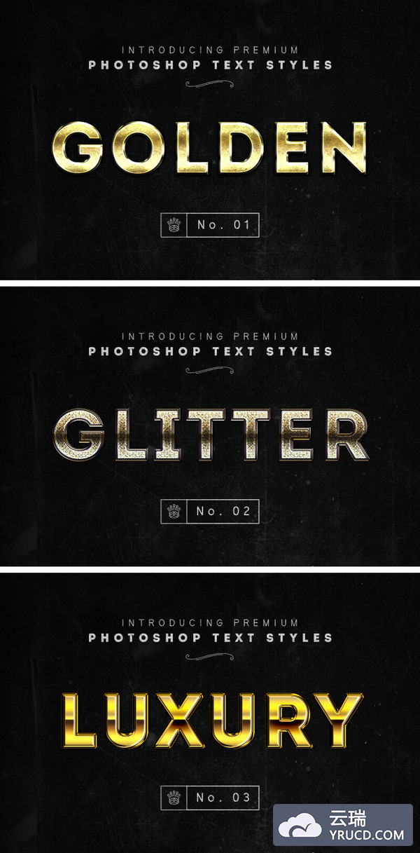 3个黄金特效字体图层样式打包下载[PSD]