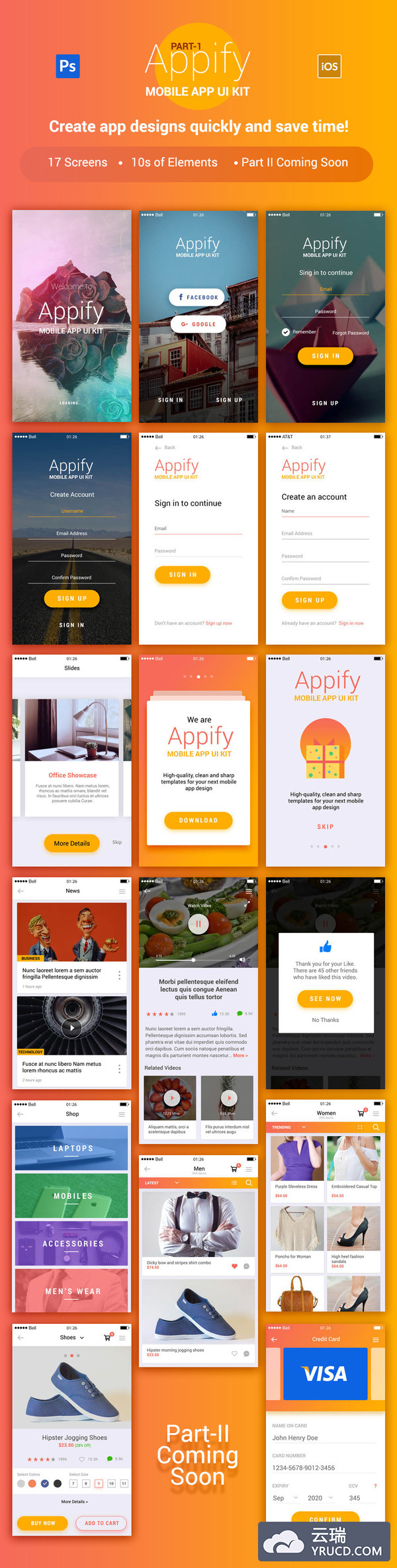 时尚又新鲜的APPIFY  MOBILE APP UI KITS套装下载Vol1[PSD]