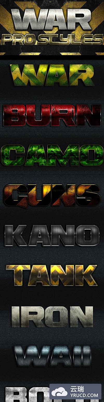 战争类游戏风格的photoshop字体图层样式下载[PSD]