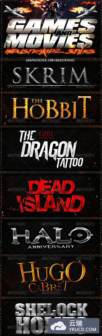 适合游戏和电影的photoshop字体图层样式下载[PSD]