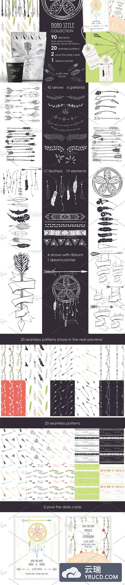 一套波希米亚式的个性的矢量背景素材下载[Ai]