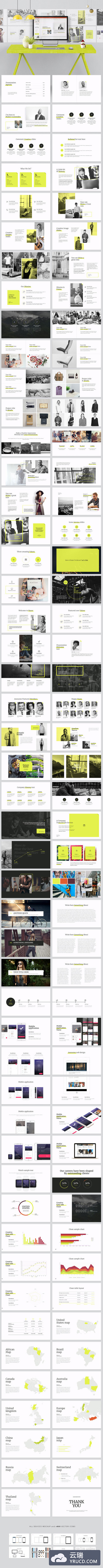 设计感很强的黄调PPT模版套装下载[key,ppt]