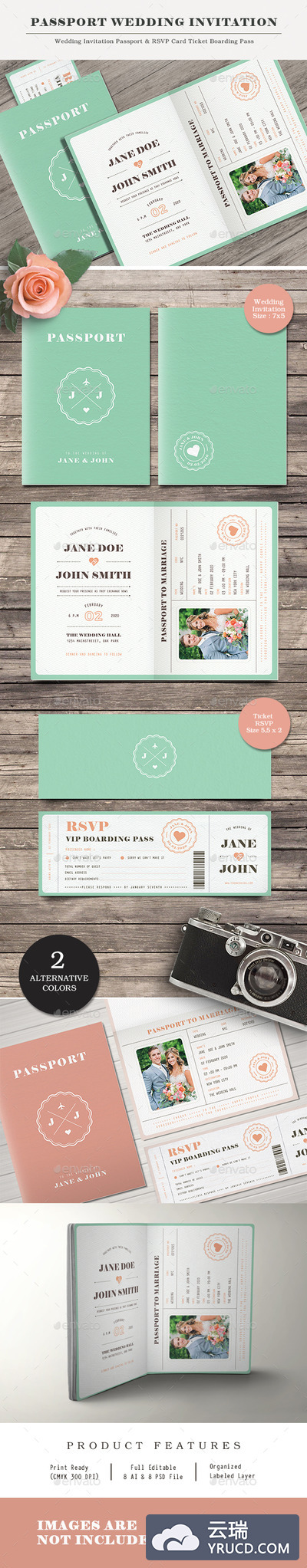 一套小清新风格的婚礼邀请函打包下载