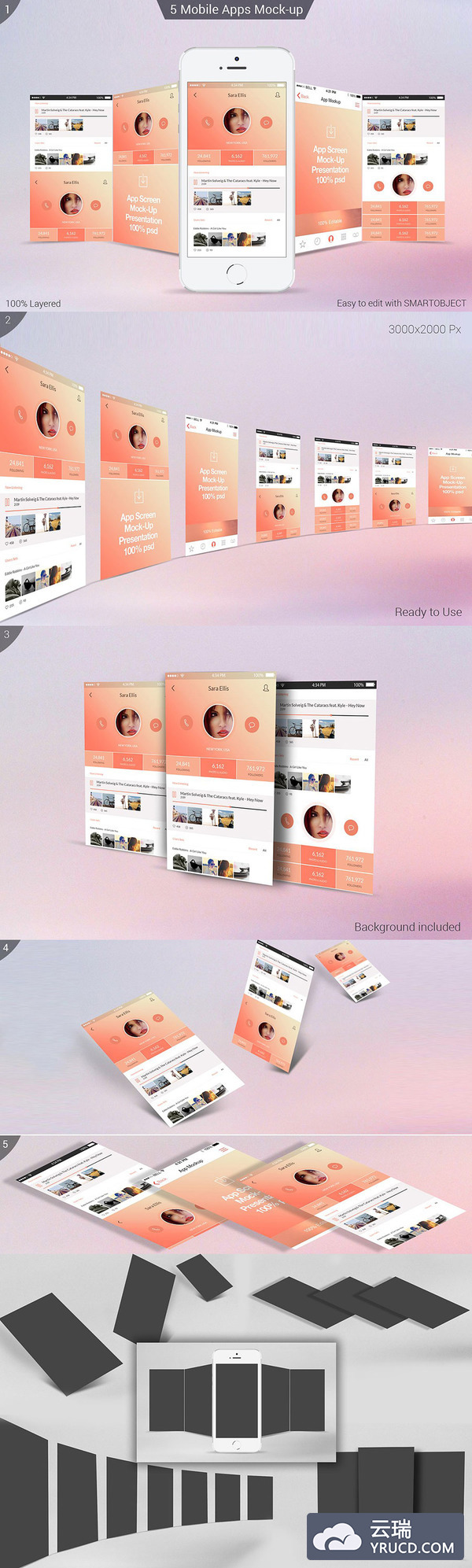 一套效果丰富的APP UI KITS设计展示模型Mockups下载[PSD]