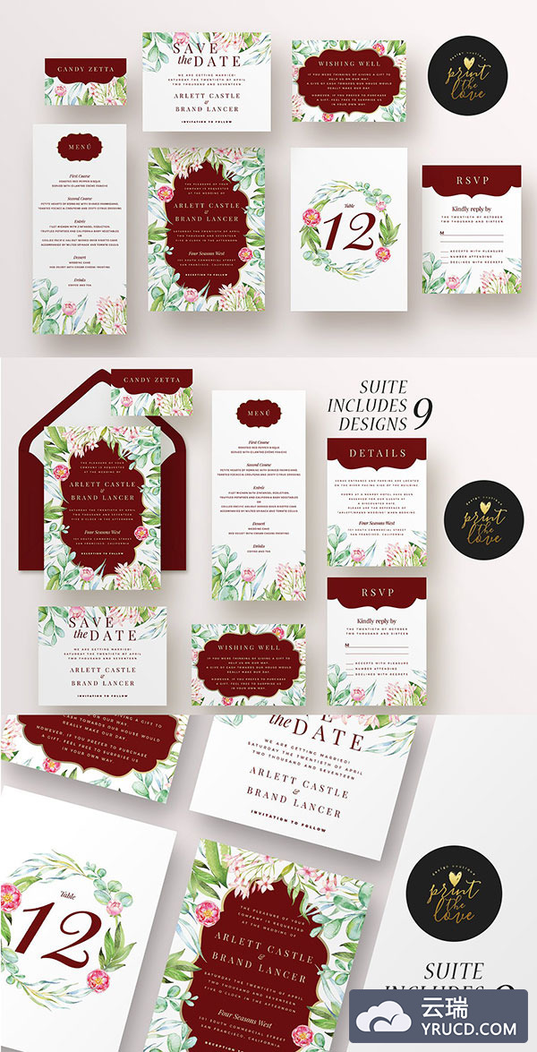 一套清新却又不失稳重风格的婚礼邀请函打包下载