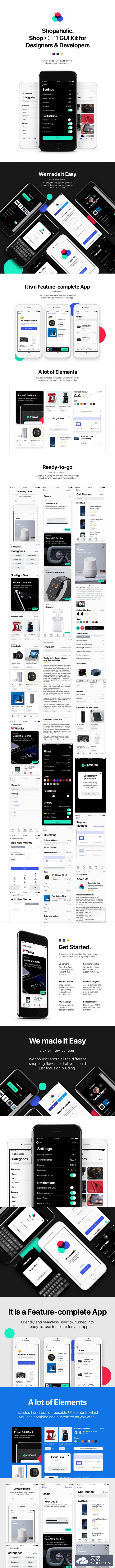 含电商功能的iOS11规范下载设计的iPhone GUI界面源文件下载[Sketch,PSD,XD]