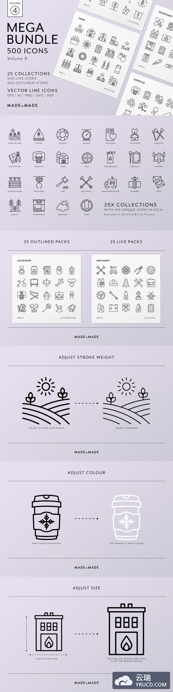 500个实用多行业线性矢量图标打包下载