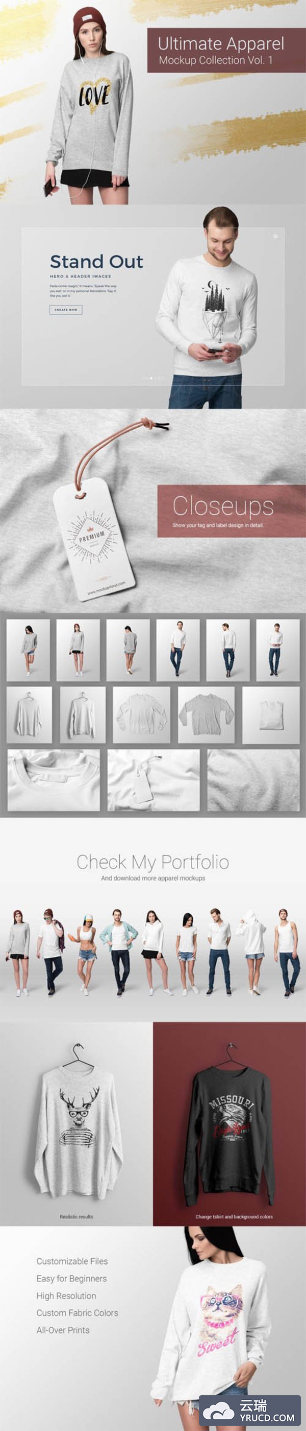 超实用多场景T恤设计效果展示模型(Mockup)下载[PSD]