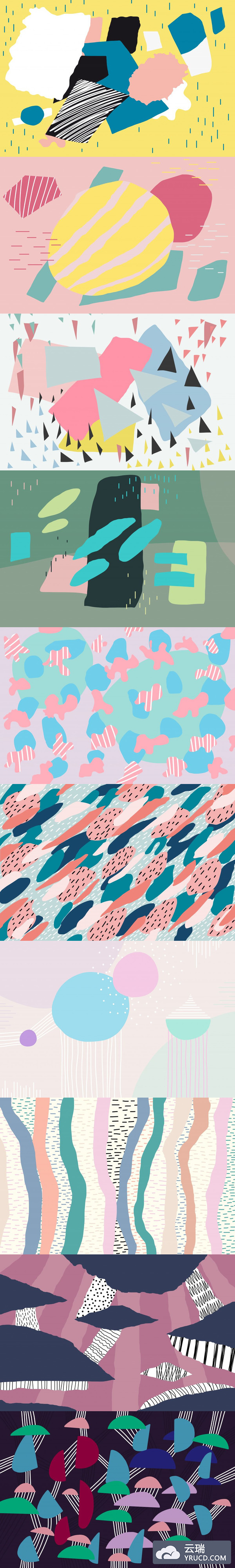 一组手绘风背景图案打包下载[PSD]