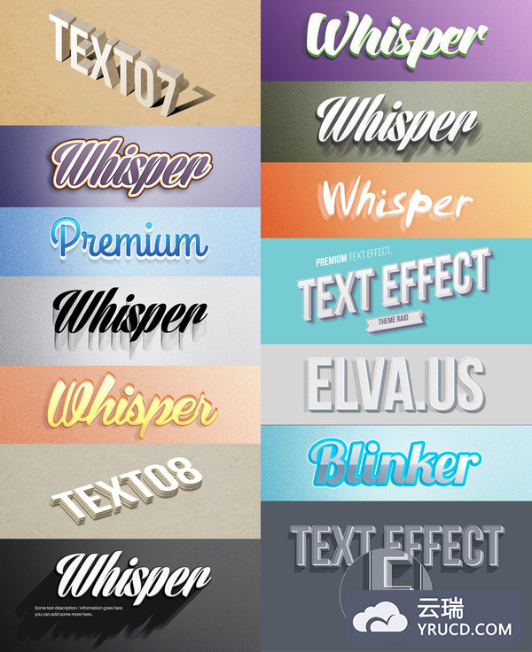 14个怀旧3D字体图层样式模板mockups下载（psd）