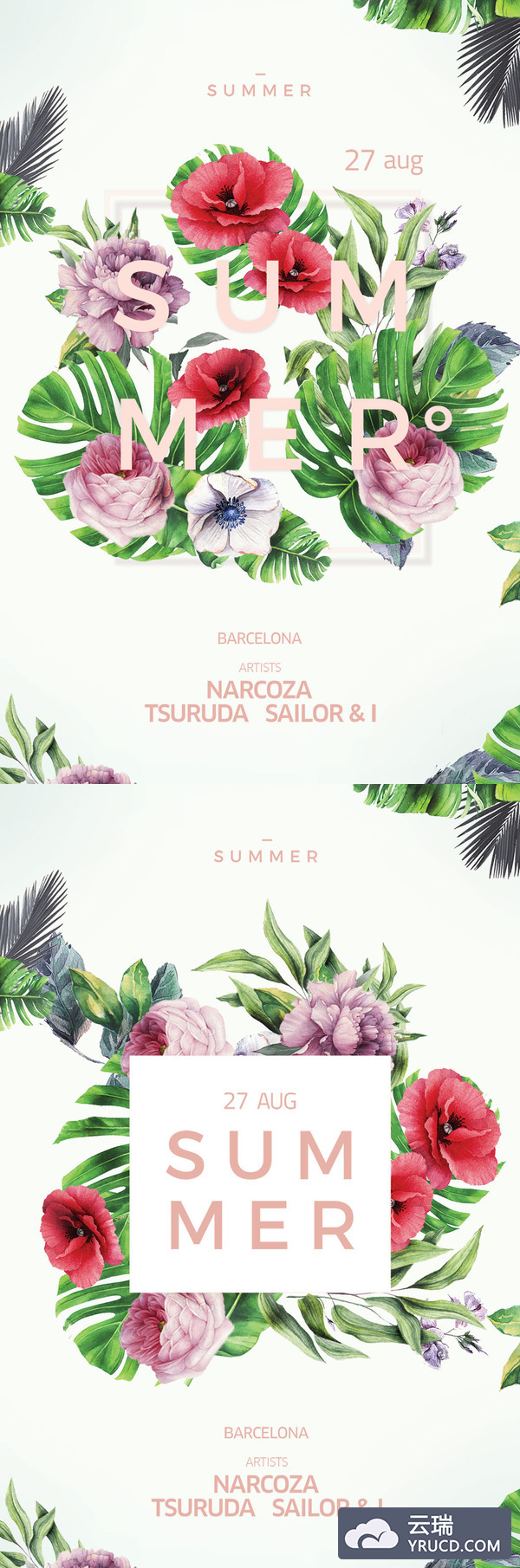 清新夏日手绘花卉海报分享（psd）