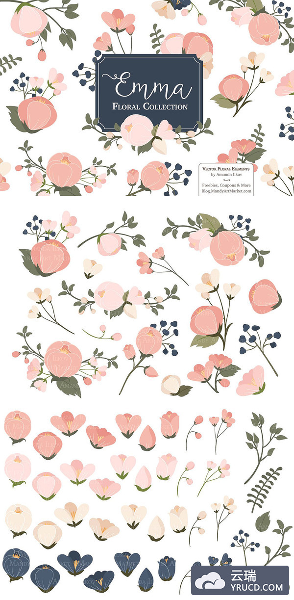 粉红的花卉矢量装饰素材下载[Ai]