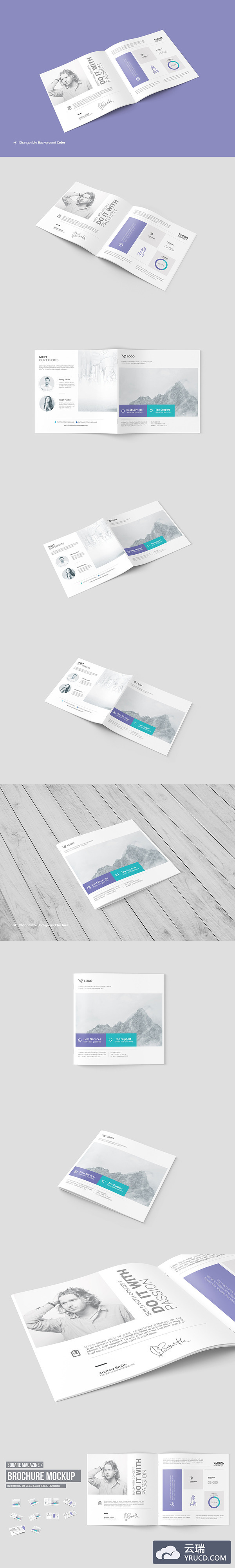 正方形比例的手册/目录/杂志模拟展示样机mockups（psd）