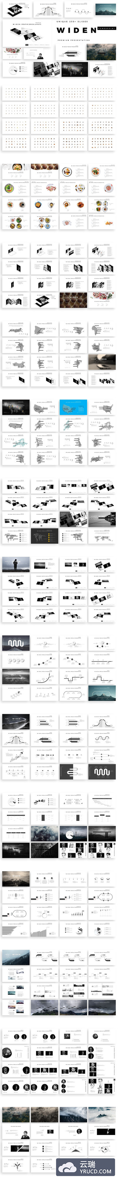 500+矢量彩色图标的基于极简主义和透视模型布局的创意PowerPoint模板(ppt)