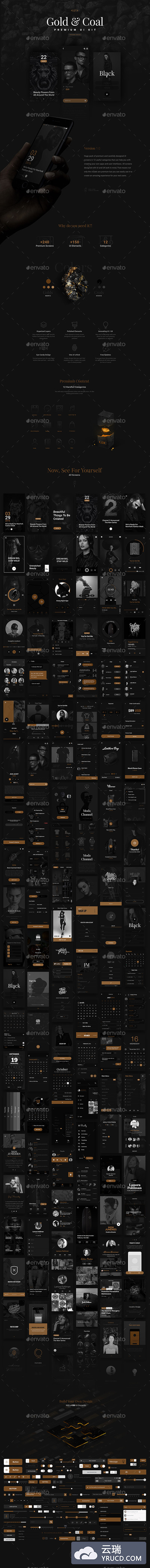 逼格爆棚的黑金风UI Kit打包下载[PSD]