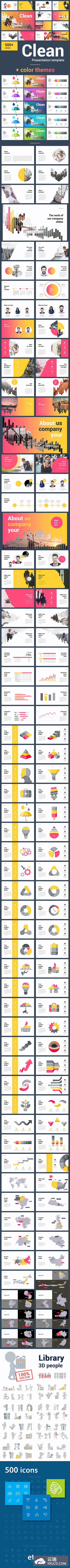 5种色调包含500个矢量图标的600+幻灯片下载