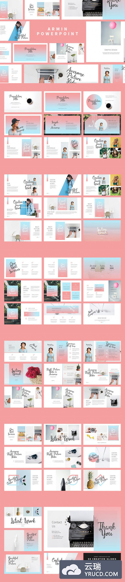 浪漫的冰淇淋色系PPT模版打包下载