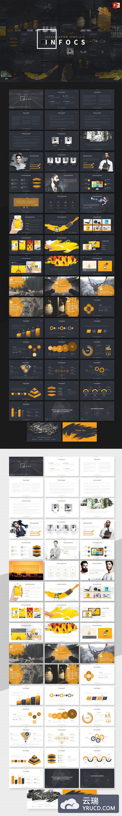 一个独特的笔刷主题风格Powerpoint模板