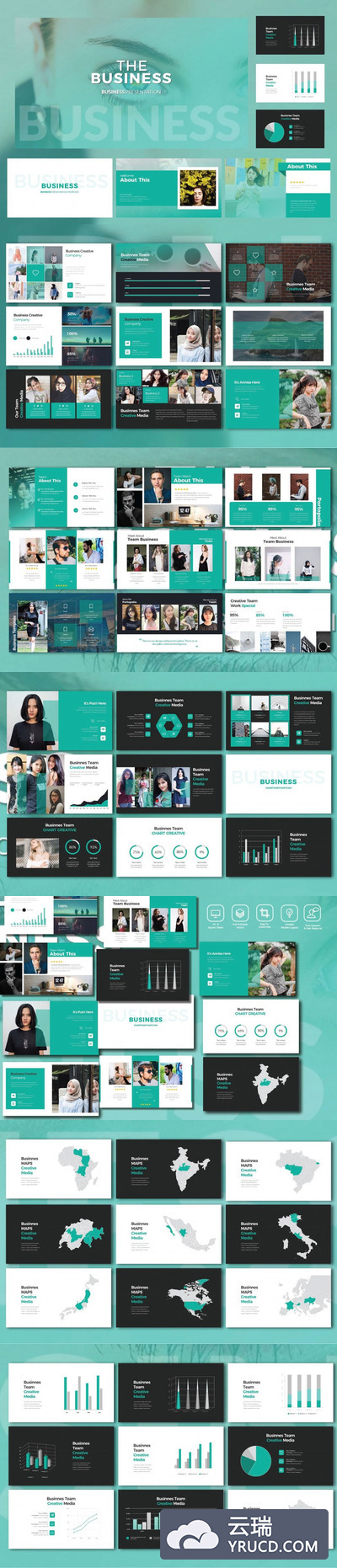 蓝绿色系商务PPT打包下载[PPTX]