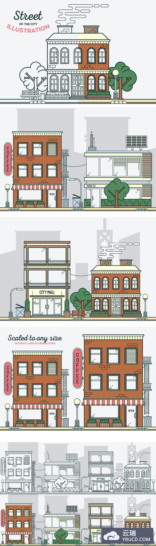 免费的经典怀旧美式街道适量插图文件下载[Ai]