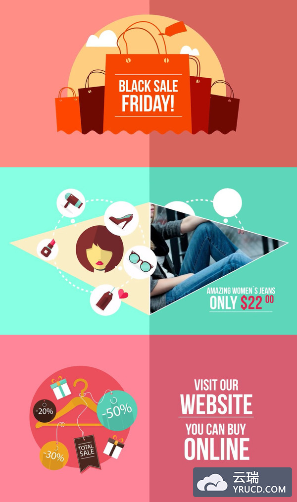 AE 黑色星期五商品促销宣传MG动画模版