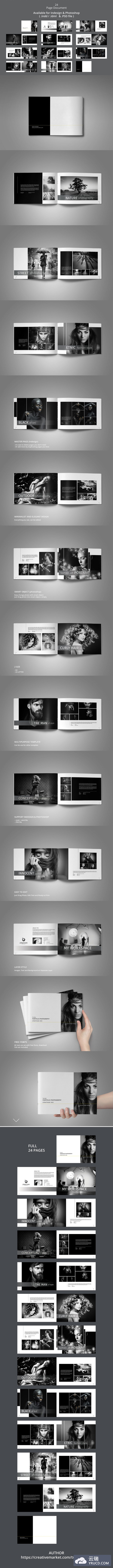 高端黑白色调摄影题材画册打包下载[indd、psd]
