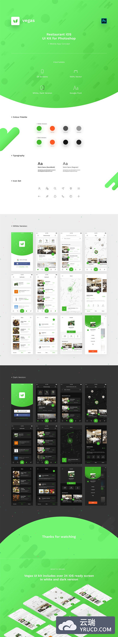 清爽扁平风餐厅类UI Kit打包下载[psd]