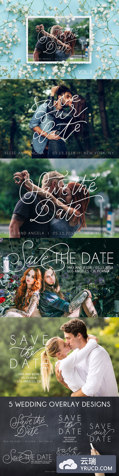 5个浪漫婚礼手写英文主题图形字体下载[Ai]