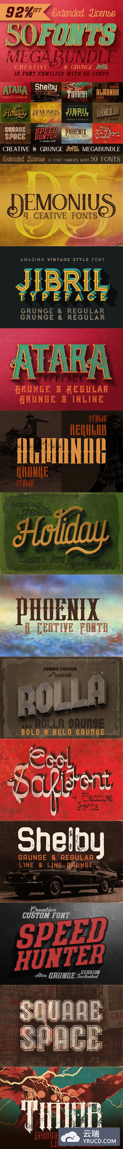 12个字体家族的50款复古字体大集合