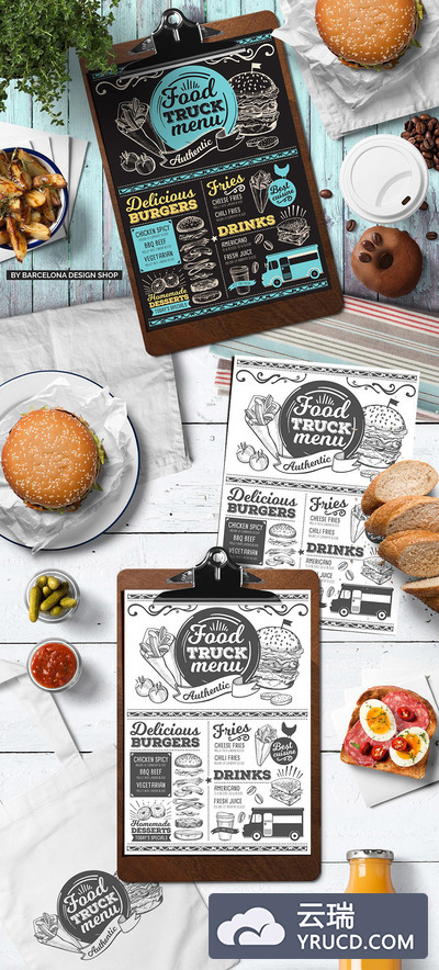 包括100个独特的食物矢量元素手绘风格菜单模板