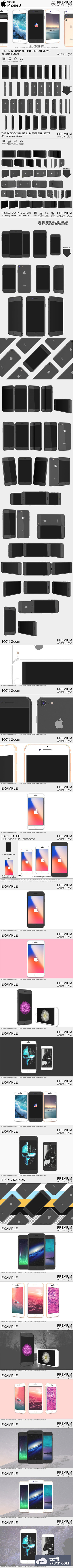 iPhone 8 - 灰色、银色和金色样机展示模板mockups