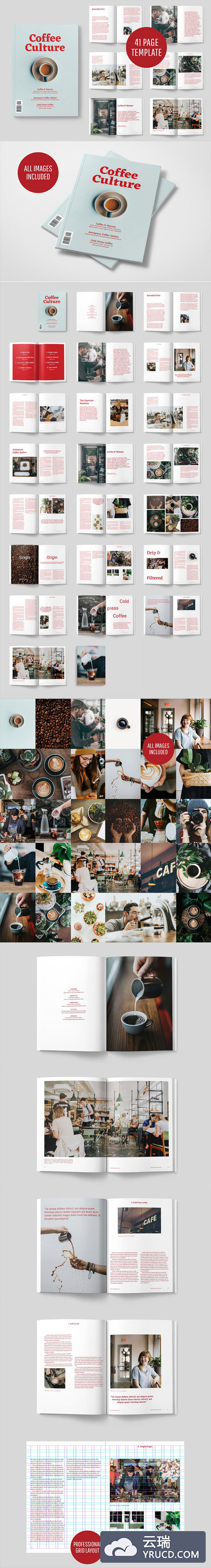 免费的讲述咖啡历史的文艺杂志&画册模版[indd]