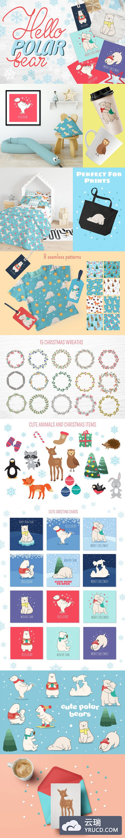 卡通圣诞动物无缝背景素材下载[png,eps,jpg]