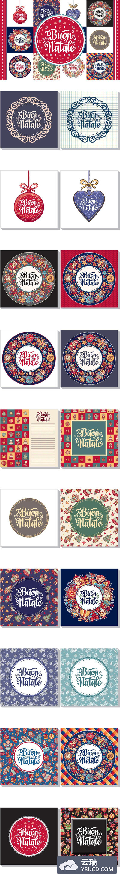 22个复古矢量意大利风格圣诞节花纹纹理背景