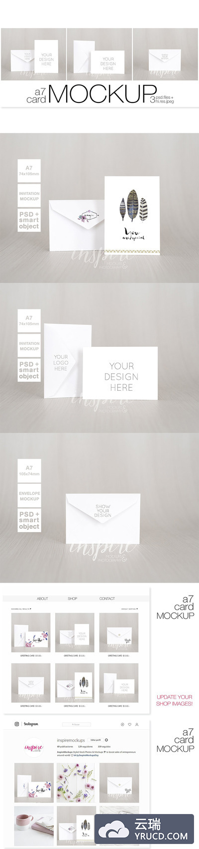 适合北欧风情的邀请函卡片名片样机展示模板mockups