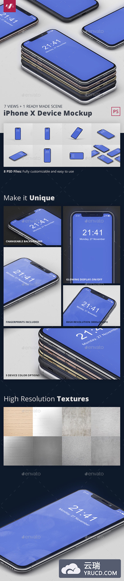 完全可定制不同的角度iPhone X样机展示muMockups