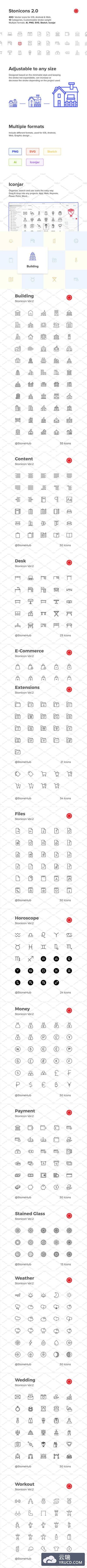 400+极简风格的矢量图标APP UI KITS ICON (AI, PDF, JPG, SVG, PNG, Sketch, Iconsjar)