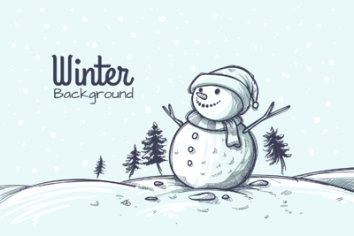 可爱的手绘素描雪人 Snowy landscape Christmas sketch